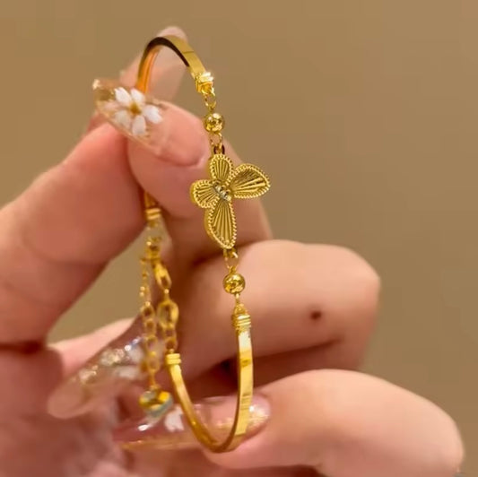 Gold Plated Laser Butterfly Cuff Bracelet