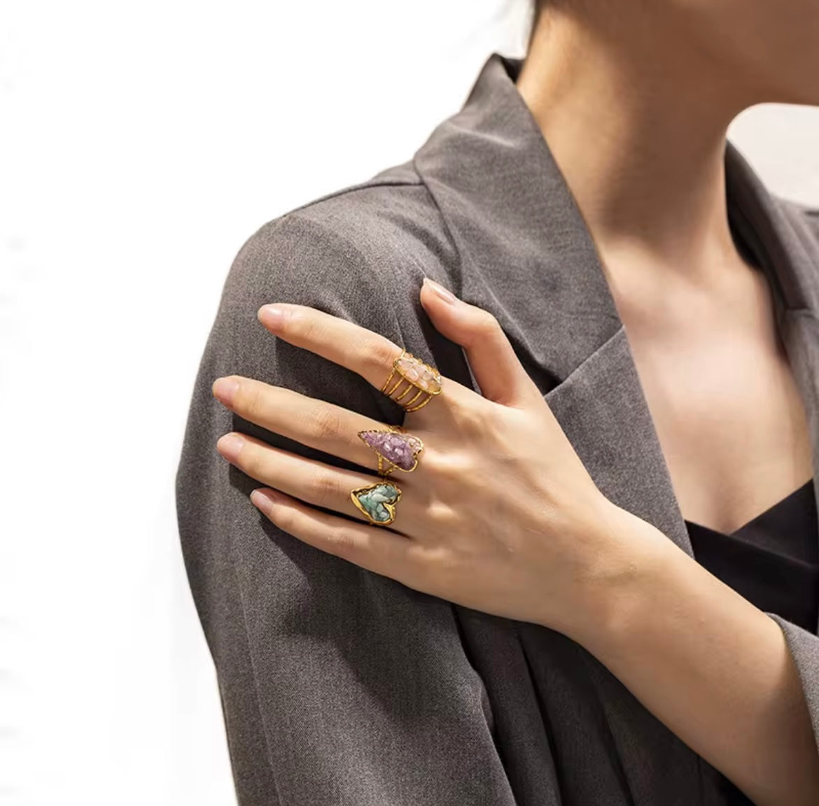 Colorful Crushed Stone rings