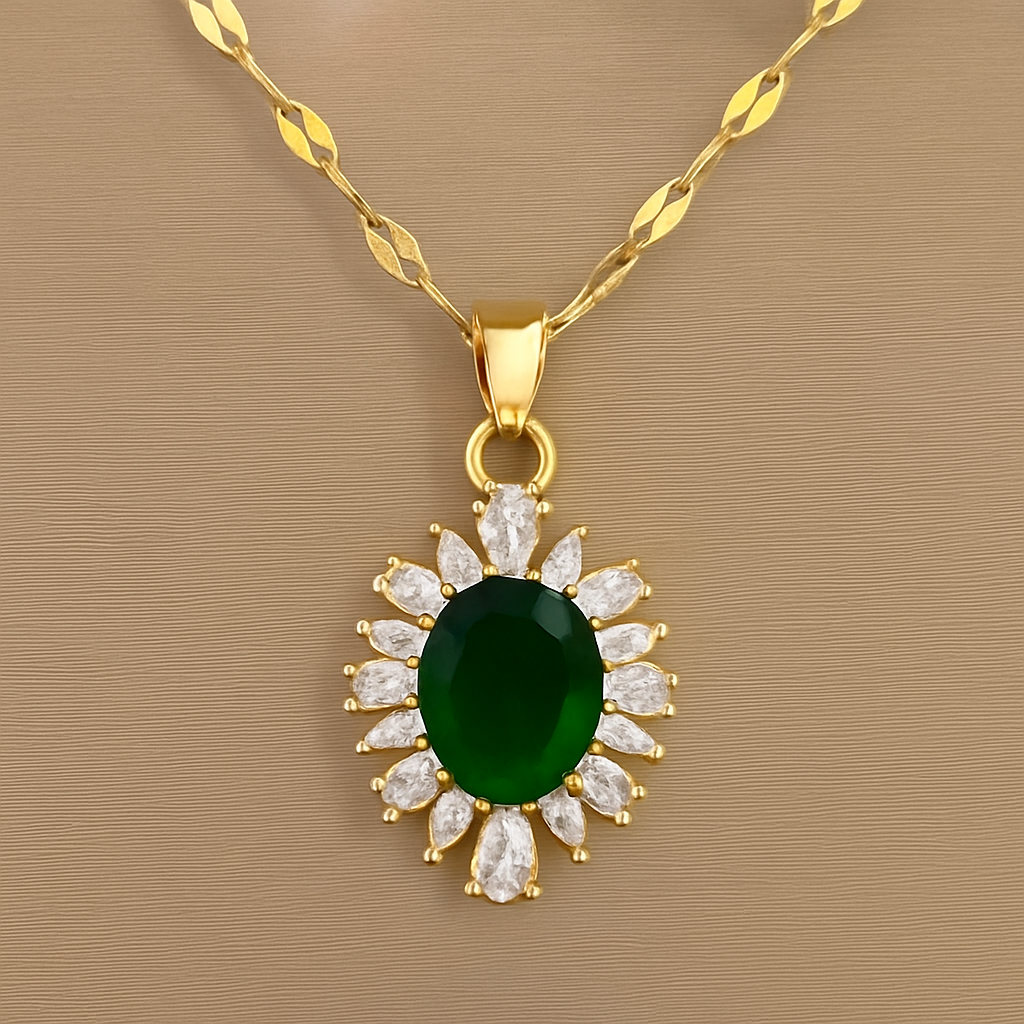 Green Cubic Zirconia Geometric Necklace
