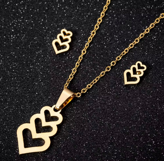Trio Heart Glow Set – Stainless Steel Silver Jewelry