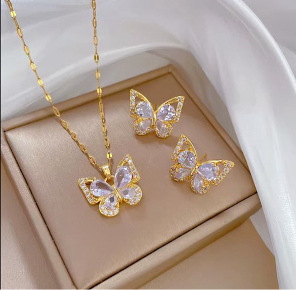 Butterfly CZ Jewelry Set – Earrings & Choker Necklace.