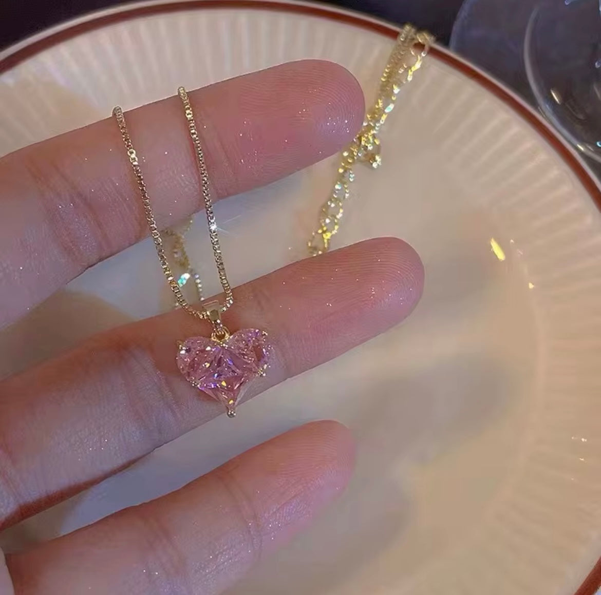 Pink heart Earring & Necklace