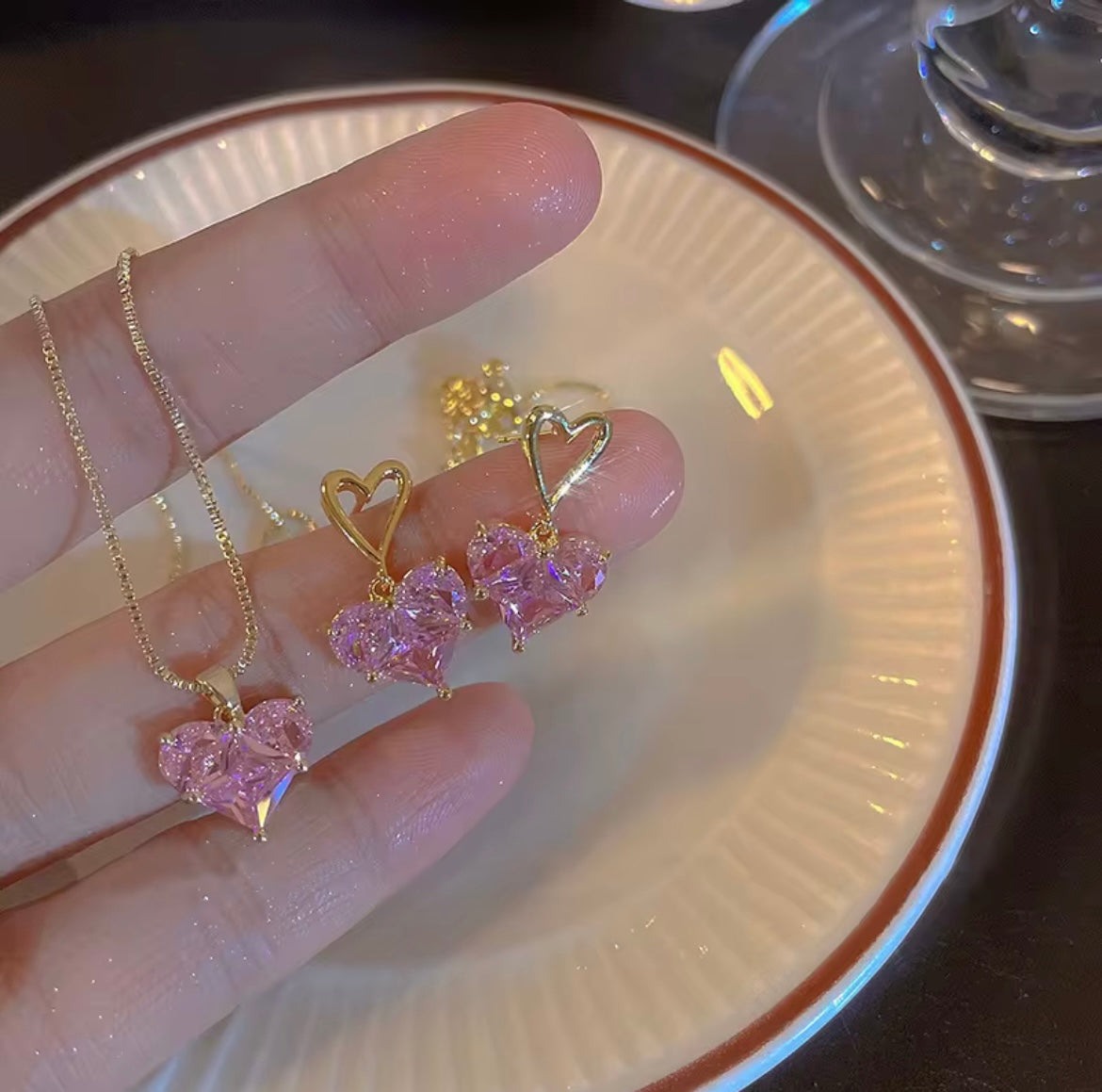 Pink heart Earring & Necklace